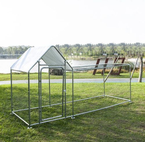 GOOJOASIS Outdoor Metal Chicken Coop Hen House Poultry Pet Hutch w Cover Garden Backyard Cage for Farm Use (118''), Silver