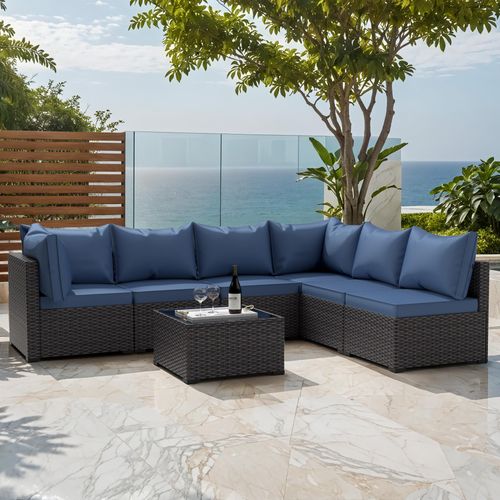 Phonjoroo Patio Furniture Set 7 Pieces Outdoor Patio Furniture Wicker Sectional Furniture Sofa Conversation Sets with Cushions All Weather Outside