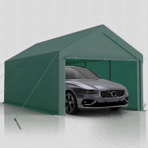 Grezjxc 10 x 20ft Galvanized Steel Carport Heavy Duty Awning Car Canopy Tent with Side Walls for outdoor Truck Boat Car Port, Party, Storage, (Beige)