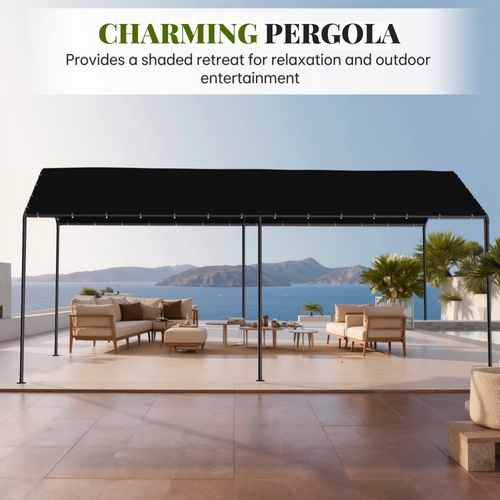 Phonjoroo 10x20 Carport Heavy Duty Portable Garage Shelter Metal Car Canopy Tent with UV-Resistant & Weatherproof Top Cover,Black
