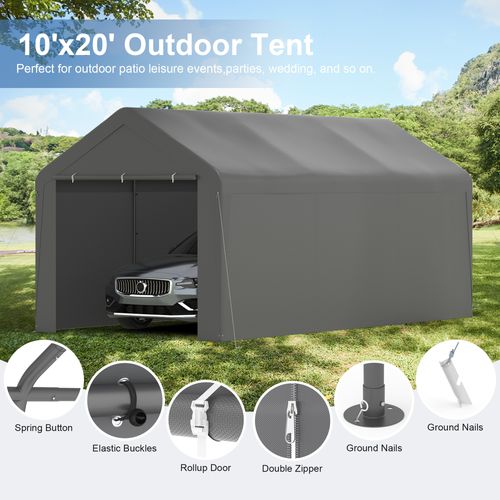 Phonjoroo Carport 10'x20' Heavy Duty Patio Canopy Portable Garage with Removable Sidewalls & Doors for Truck Boat Port, Party, Storage