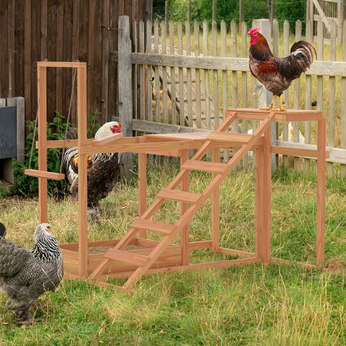 Chicken Perch with Swing Chicken Roosting Bars Chicken Activity Play Coop Accessories Toy Wooden Chicken Ladder for Backyard Farm, 34.5"×27.5"×31.5"