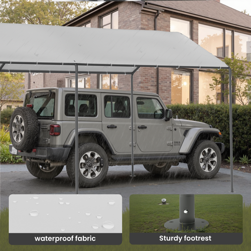 Phonjoroo 10x20 Carport Heavy Duty Portable Garage Shelter Metal Car Canopy Tent with UV-Resistant & Weatherproof Top Cover for RV & Vehicles
