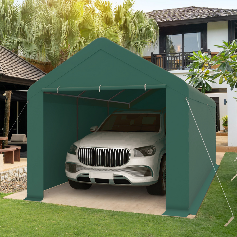 Grezjxc 10 x 20ft Galvanized Steel Carport Heavy Duty Awning Car Canopy Tent with Side Walls for outdoor Truck Boat Car Port, Party, Storage, (Beige)