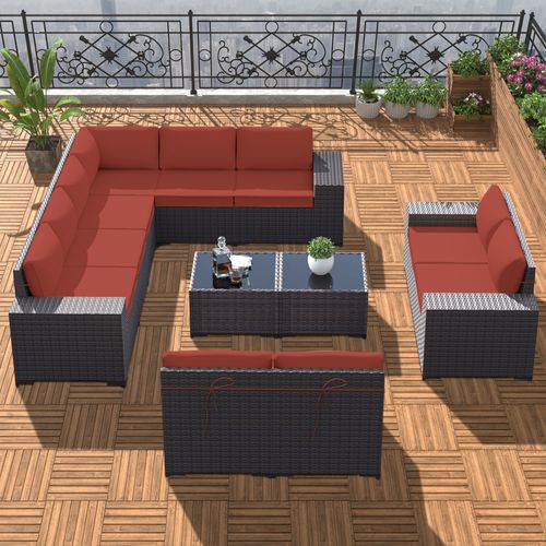 GOJOOASIS Wine Red 12PCS Set Wicker Outdoor Sectional Sofa