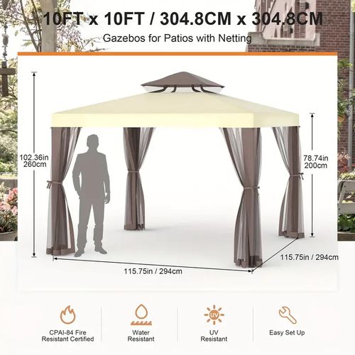 Gojooasis 10'x10' Gazebo Outdoor Canopy Tent with Curtains and Shelter for Patio,Beige