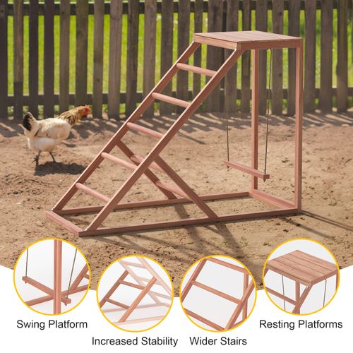 Chicken Perch with Swing Chicken Roosting Bars Chicken Activity Play Coop Accessories Toy Wooden Chicken Ladder for Backyard Farm, 38"×15.75"×27.95"