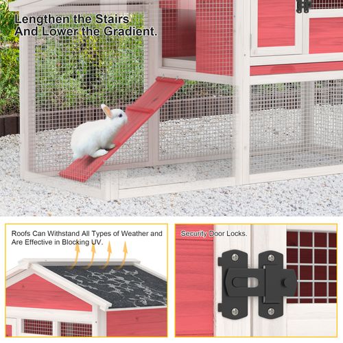 GOJOOASIS Rabbit Hutch Indoor, Chicken Coop Outdoor with Waterproof Roof & Running Cage Large Bunny Cage with Ramp & Removable Tray 2 Story