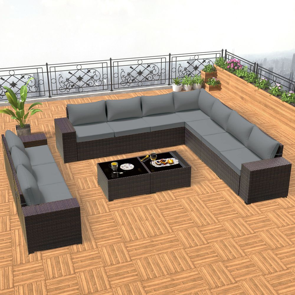 GOJOOASIS Grey 12PCS Set Wicker Outdoor Sectional Sofa