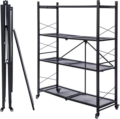 gaildon Foldable Shelves 4 Tier Heavy Duty Metal Storage Shelves with Wheels - 
No Assembly Collapsible Shelving Unit for Kitchen Garage Hold up to 10
