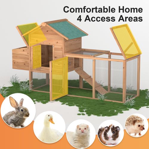 GOJOOASIS Wooden Chicken Coop, 80in Large Chicken Run with Pull Out Tray & Ramp, Egg Box & Lockable