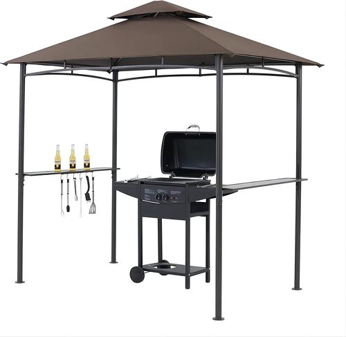 Grezone Outdoor Grill Gazebo Tent BBQ Canopy for Outdoor Grill Shelter BBQ Grill Gazebo Hardtop (L96 x W60 x H101 Inch) Brown