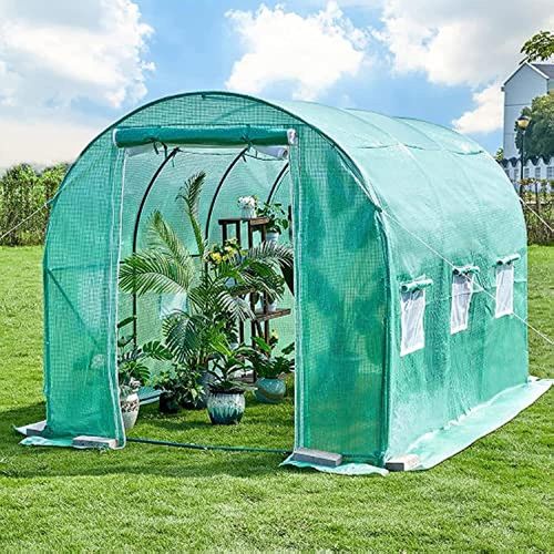 Gaier Large Walk-in Greenhouse 10x7x7 FT Reinforced Frame with Durable PE Cover Gardening Green House with Dual Zippered Mesh Doors, JM-LZ-F451