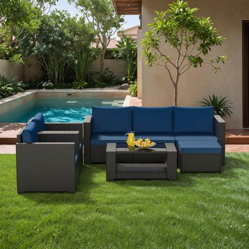 7 Pcs Outdoor PE Wicker Rattan Furniture Set Patio Sectional conversation Sofa