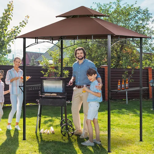 Grezone Outdoor Grill Gazebo Tent BBQ Canopy for Outdoor Grill Shelter BBQ Grill Gazebo Hardtop (L96 x W60 x H101 Inch) Brown