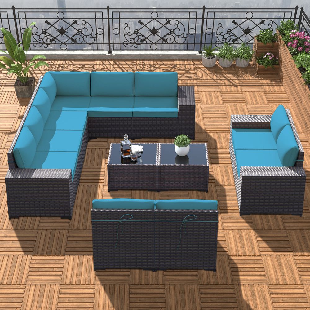 GOJOOASIS Blue 12PCS Set Wicker Outdoor Sectional Sofa