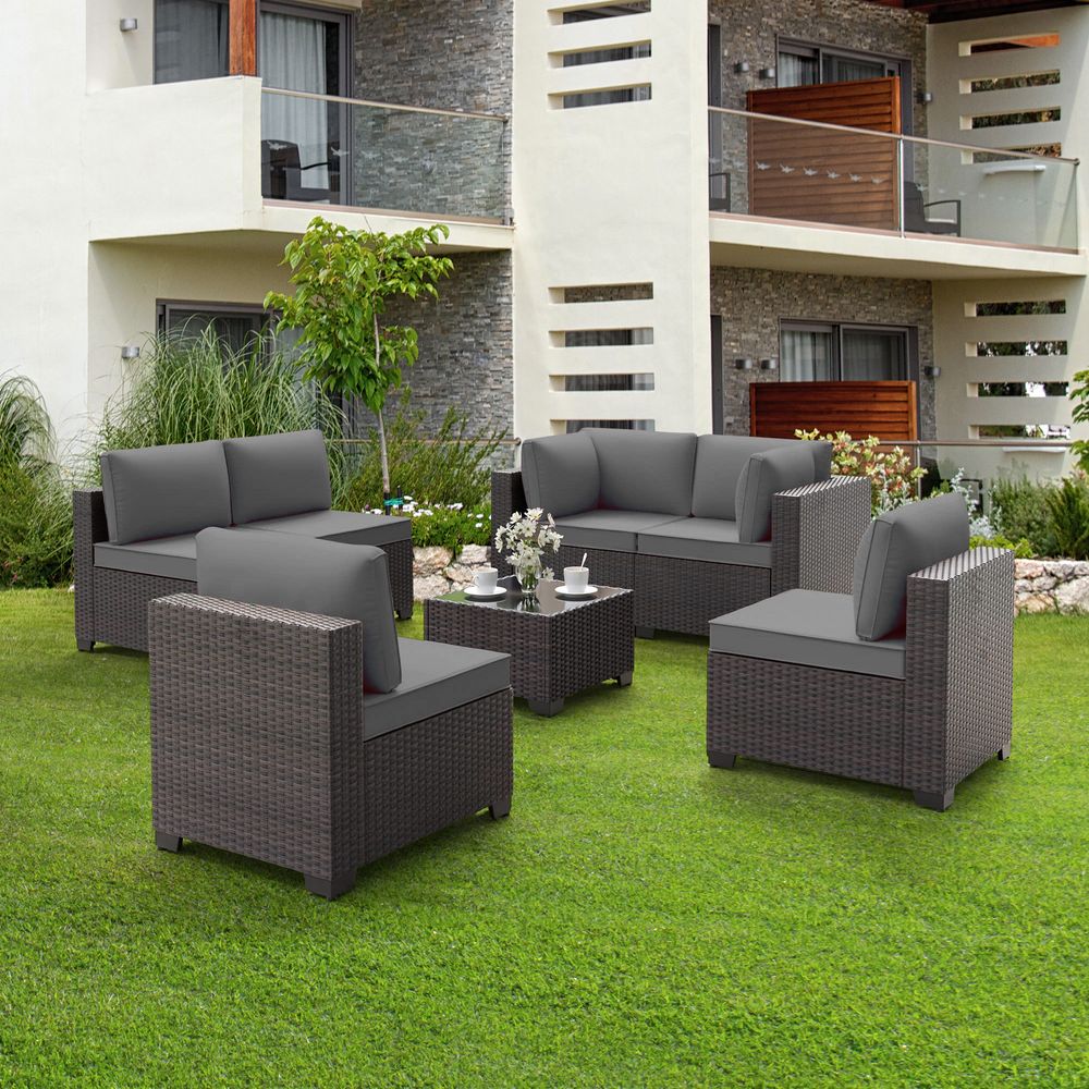 GOJOOASIS Grey 7PCS Set Wicker Outdoor Sectional Sofa