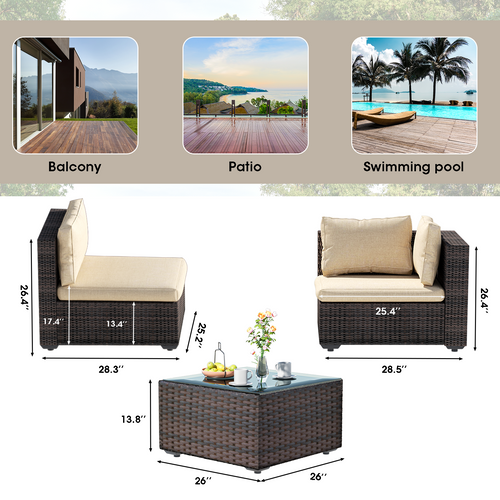 TANGJEAER Patio Furniture Sets 7 Pieces Patio Sectional Outdoor Furniture Patio Sofa Chairs Set , Fire Pit Table, Beige