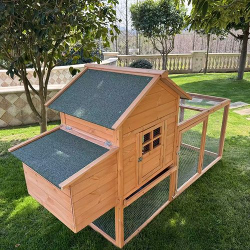 80" Chicken Coop for 4-8 Chickens Outdoor Wooden Rabbit Hutch Poultry House with Ramp, Tray, Egg Box & Waterproof Roof