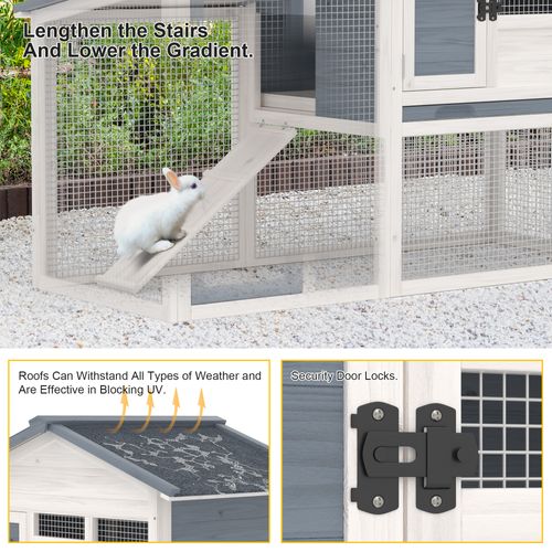 GOJOOASIS Rabbit Hutch Indoor, Chicken Coop Outdoor with Waterproof Roof & Running Cage Large Bunny Cage with Ramp & Removable Tray 2 Story