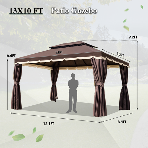 Grezone 10×13 FT Deluxe No Screws\ Gazebo,Double Roof Outdoor Shelter Tent with Mosquito Nettings and Privacy Screens