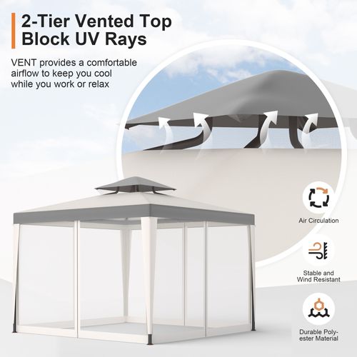 Gojooasis 10'x10' Mosquito Netting Patio Gazebo Tent Outdoor Canopy Shelter For Garden,Grey