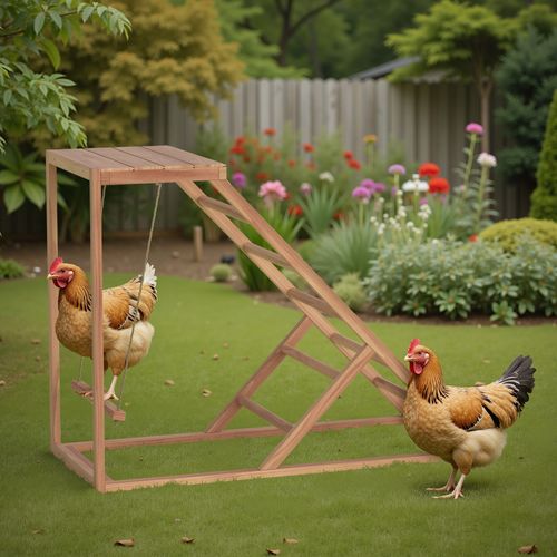 Chicken Perch with Swing Chicken Roosting Bars Chicken Activity Play Coop Accessories Toy Wooden Chicken Ladder for Backyard Farm, 38"×15.75"×27.95"