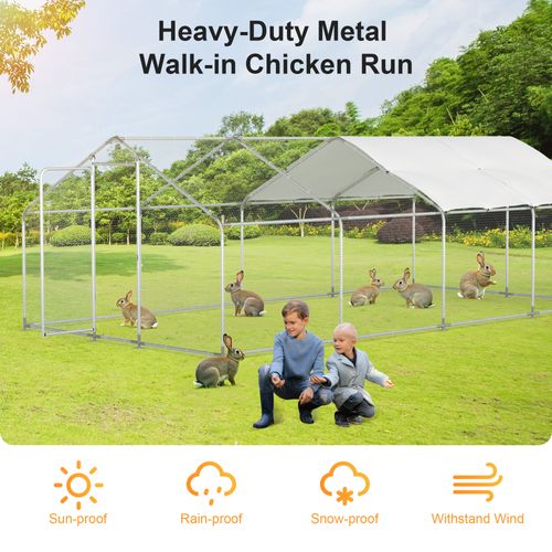 Gojooasis Outdoor Metal Large Chicken Coop for 10 Chickens Run Walk-in Metal Poultry Cage Duck Pen for Backyard