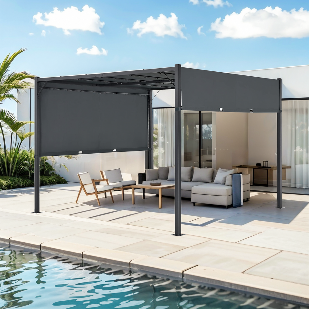 TANGJEAMER 10 x 10 Pergola for Outdoor, Retractable Pergola Canopy Sun Shade, Porch, Beach, Yard (Grey)