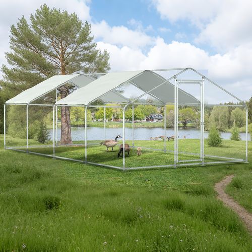 Gojooasis Outdoor Metal Large Chicken Coop for 10 Chickens Run Walk-in Metal Poultry Cage Duck Pen for Backyard