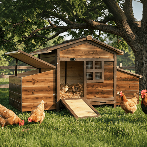 Gaildon Double-Egg-Box Chicken Coop for 2-4 Chickens, Weatherproof Chicken House Poultry Cage with Nesting Box for Outdoor Backyard, Brown