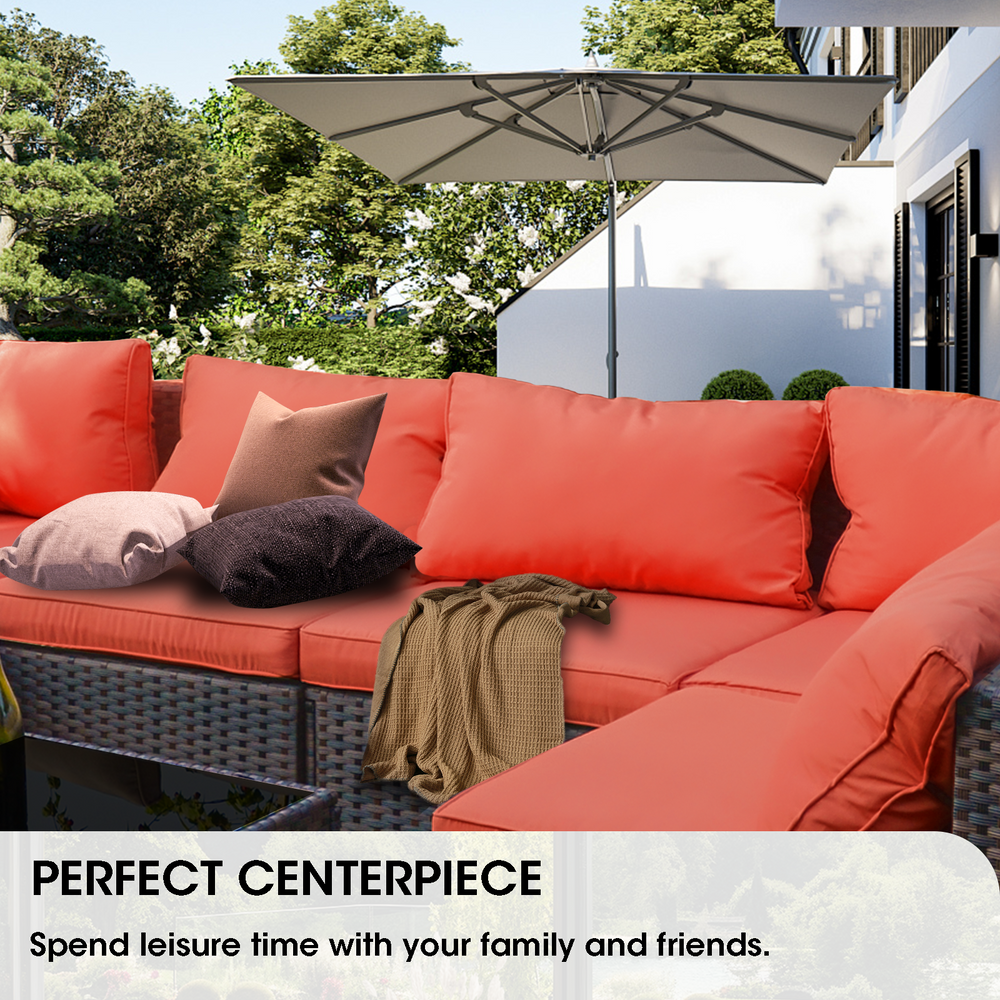 TANGJEAMER 13 Piece Patio Furniture Set, All Weather Outdoor Sectional PE Rattan, Red