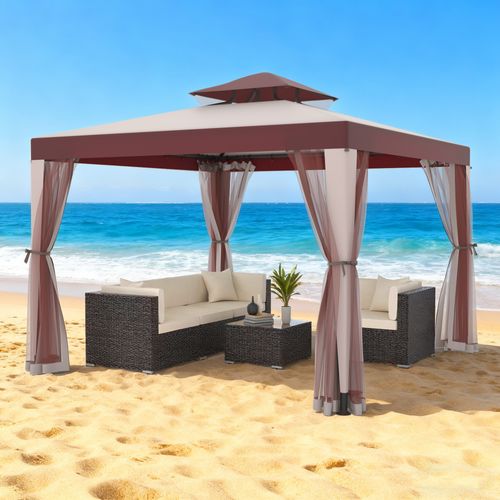 10'x10' Patio Gazebo, Outdoor Canopy Tent with Mosquito Netting & Waterproof Double-Tier Top, Party Shelter for Garden, Backyard, Wedding, BBQ