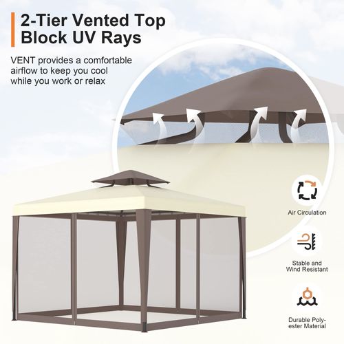 Phonjoroo Patio Gazebo Tent Outdoor Canopy Shelter 10'x10' w/Mosquito Netting with 100 Square Feet of Shade for Garden, Backyard Deck and Lawns
