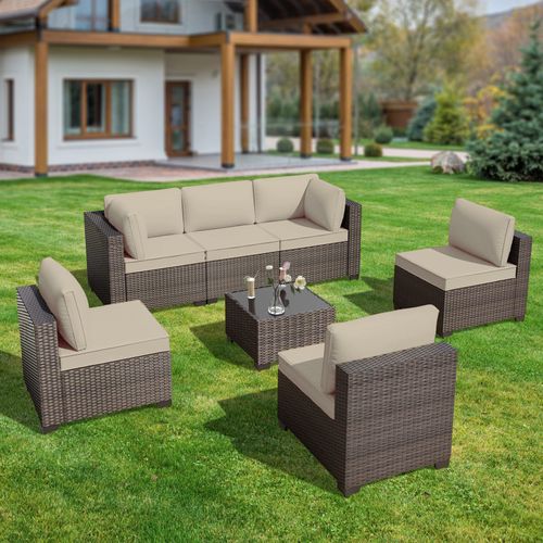 GOJOOASIS Beige 7PCS Set Wicker Outdoor Sectional Sofa