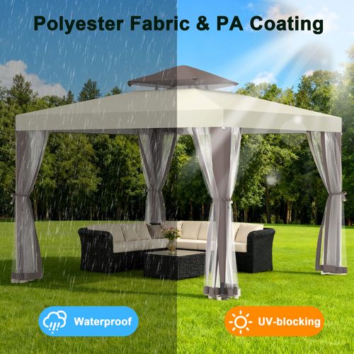 10'x10' Patio Gazebo, Outdoor Canopy Tent with Mosquito Netting & Waterproof Double-Tier Top, Party Shelter for Garden, Backyard, Wedding, BBQ