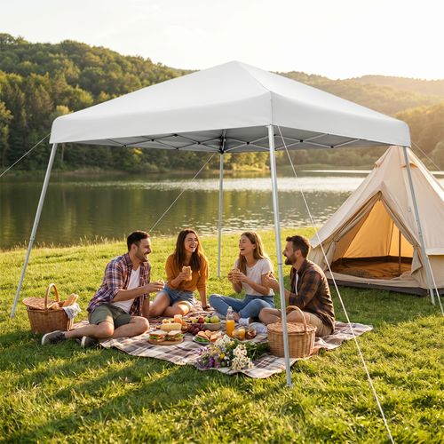GREZONE 10x10 ft Easy-to-Set-Up Pop-Up Outdoor Awning Tent, Portable Gazebo with Outward-Sloping Legs, Ready-to-Use Awning(black)