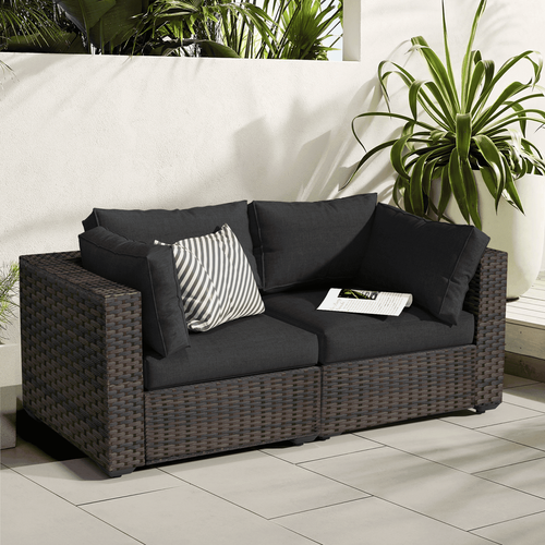 Gaildon 2 Pieces Patio Furniture Set, All Weather Outdoor Sectional PE Rattan, Patio Conversation Sets with Cushions for Garden Lawn Balcony Porch Dec