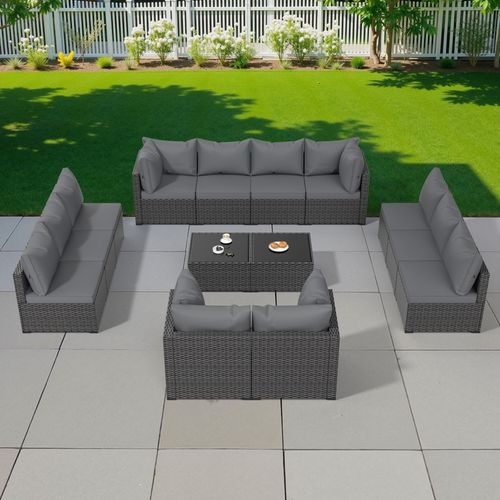 Gojooasis Patio Furniture Set 14 Pieces Outdoor Patio Furniture Wicker Sectional Furniture Sofa Conversation Sets with Cushions Outside Patio Seating