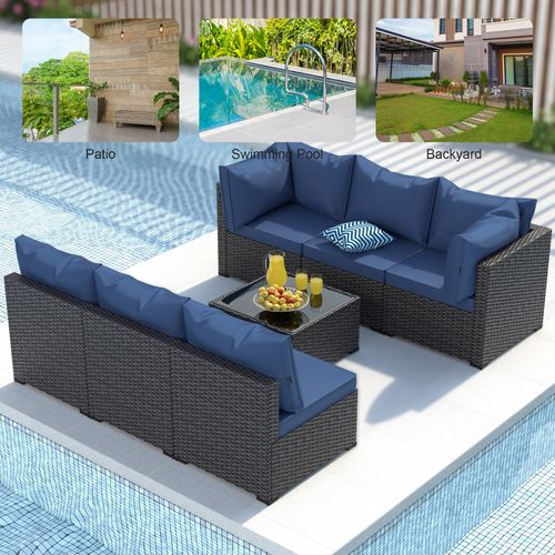 7 Pieces Patio Furniture Sets All Weather Outdoor Sectional Ratta Patio Sofa