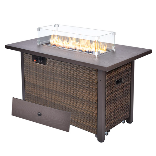 GOJOOASIS 45" Propane Fire Pit Table 50,000 BTU Steel Gas Fire Pit with Lid and Lava Rock Rectangular