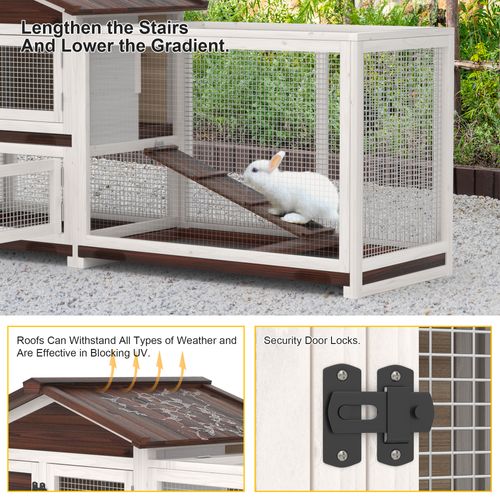 GOOJOASIS Rabbit Hutch Indoor, Chicken Coop Outdoor with 3 Removable Tray 2 Story Rabbit House with Large Running Cage & Ramp