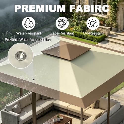 10 x 10 Pop Up Canopy Tent with Nettings, Folding Screen Tent with Double Roof Vents, 3-Height Adjustable Outdoor Canopy, Khaki