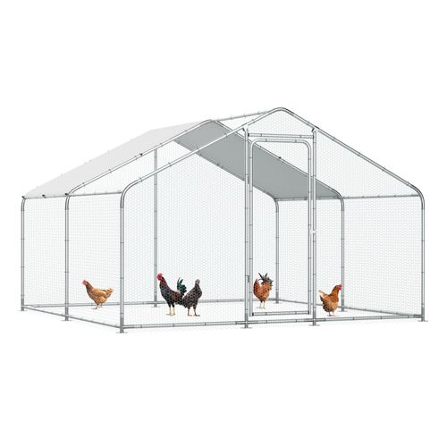 Kecreque Large Metal Chicken Coop Outdoor Chicken Run Heavy Duty Walk-in Poultry Cage W/ Water & UV Proof Cover For Backyard Farm 10'×10'×6.6'