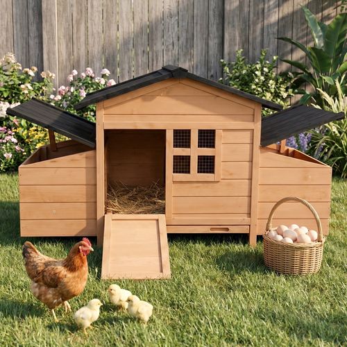 Gaildon Double-Egg-Box Chicken Coop for 2-4 Chickens, Weatherproof Chicken House Poultry Cage with Nesting Box for Outdoor Backyard, Yellow