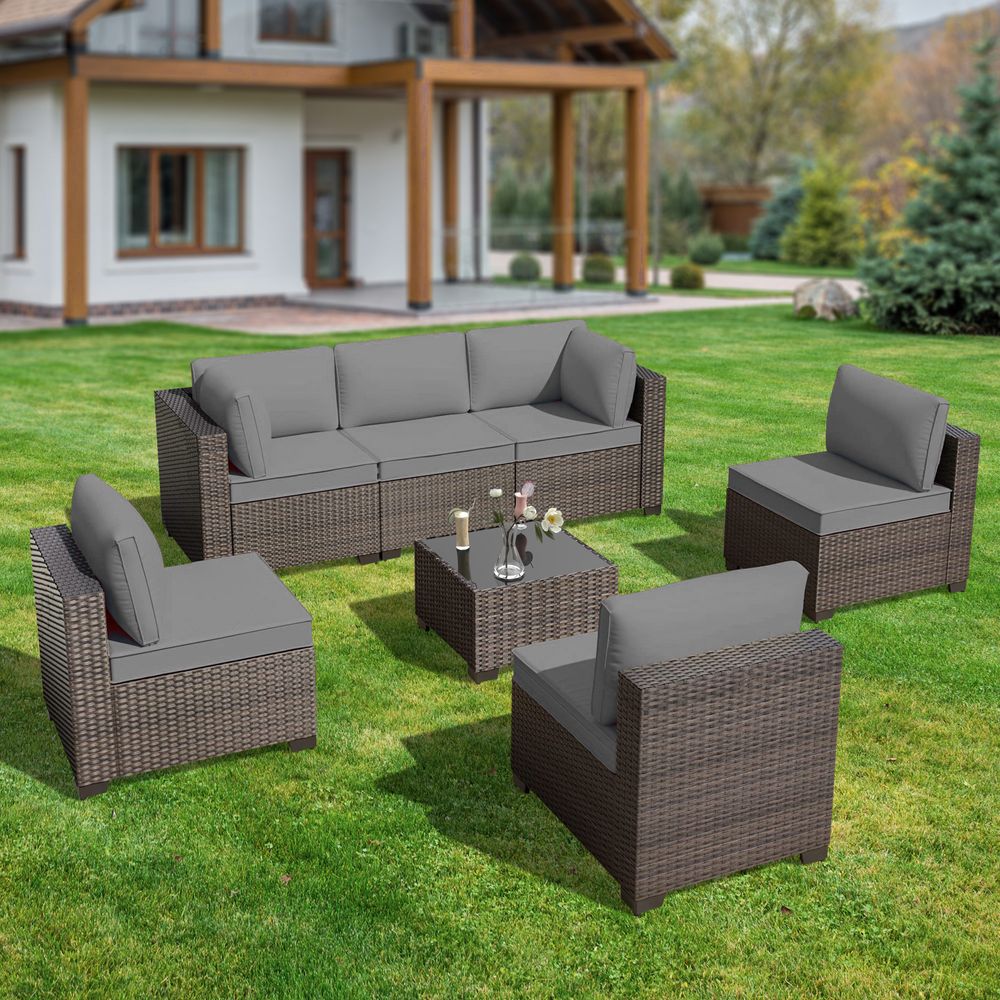 GOJOOASIS Grey 7PCS Set Wicker Outdoor Sectional Sofa