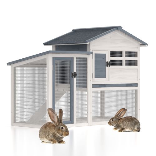 GOJOOASIS Rabbit Hutch Indoor, Chicken Coop Outdoor with Waterproof Roof & Running Cage Large Bunny Cage with Ramp & Removable Tray 2 Story