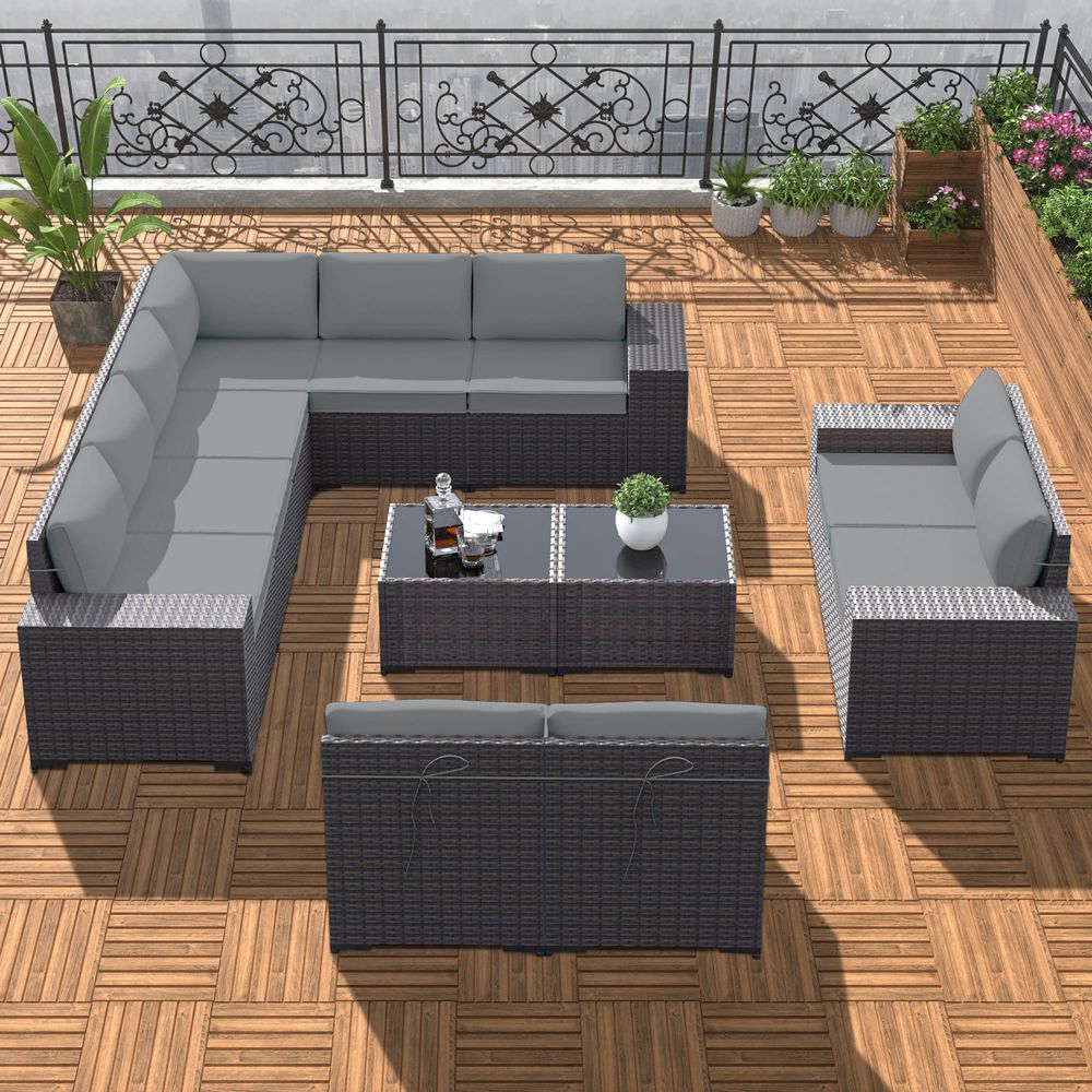 GOJOOASIS Grey 12PCS Set Wicker Outdoor Sectional Sofa