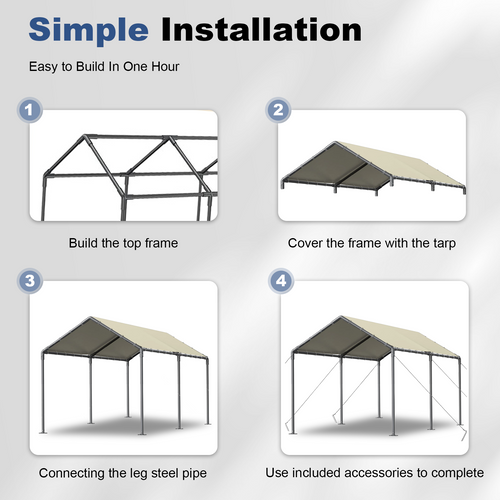 Grezone Carport L20xW10xH9.2Ft Heavy Duty Portable Garage Car Tent All Season UV Resistant Canopy