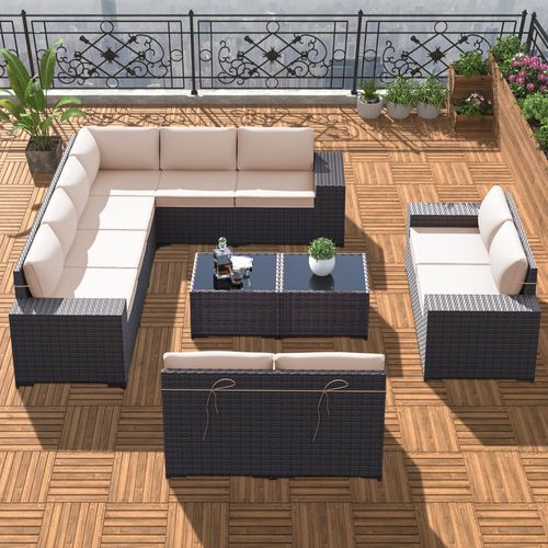 GOJOOASIS Beige 12PCS Set Wicker Outdoor Sectional Sofa